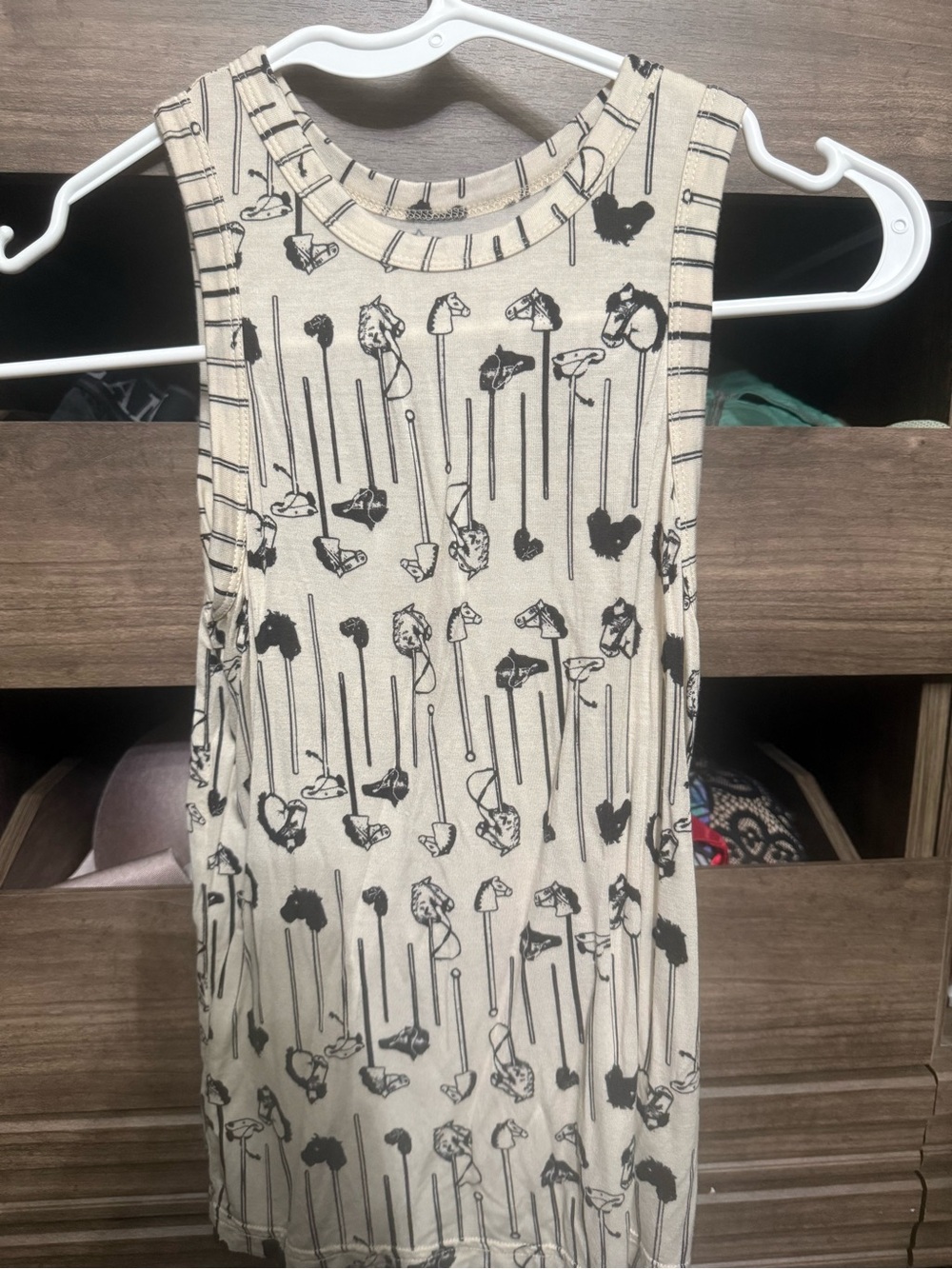 Women's Cream Tank Top with Black Horse-Head Print